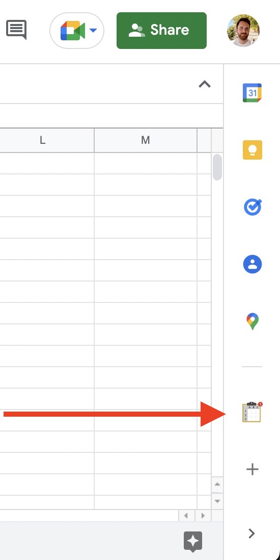 Screenshot showing the Check Sheet app running to the right hand side of a Google Sheet